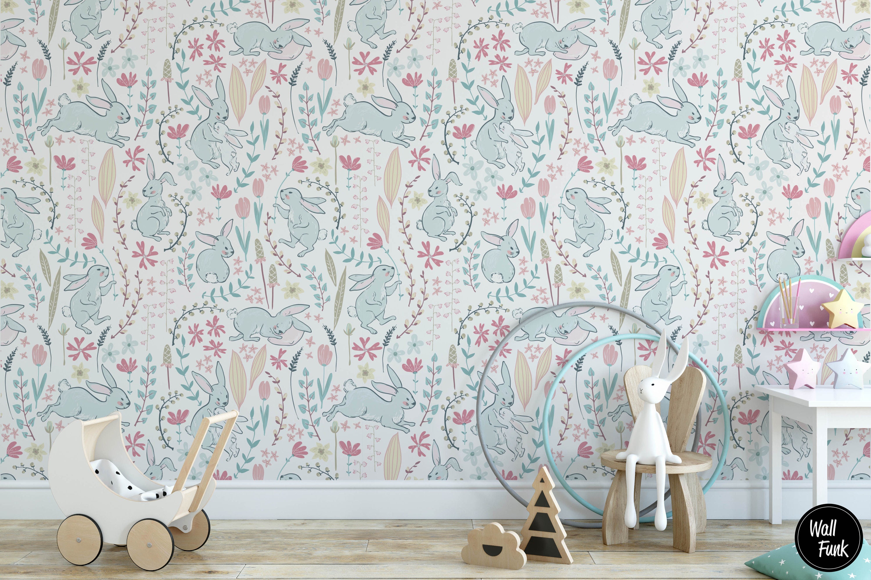 Rabbit Nursery Wallpaper Removable Nursery Wallpaper | Etsy UK