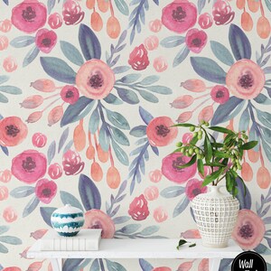 Removable Floral Wallpaper, Floral Removable Wallpaper, Floral Wallpaper, Floral Removable Wallpaper, Watercolour Floral Wallpaper F#95