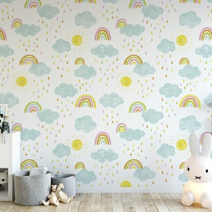 Rainbow Nursery Wallpaper, Boho Nursery, Rainbow Removable Wallpaper ...