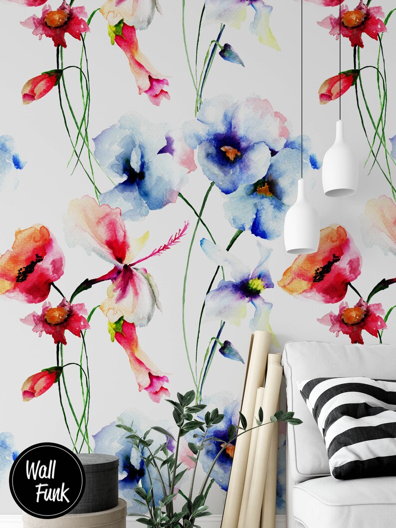 Poppy Floral Wallpaper Poppy Wallpaper Floral Wallpaper - Etsy UK
