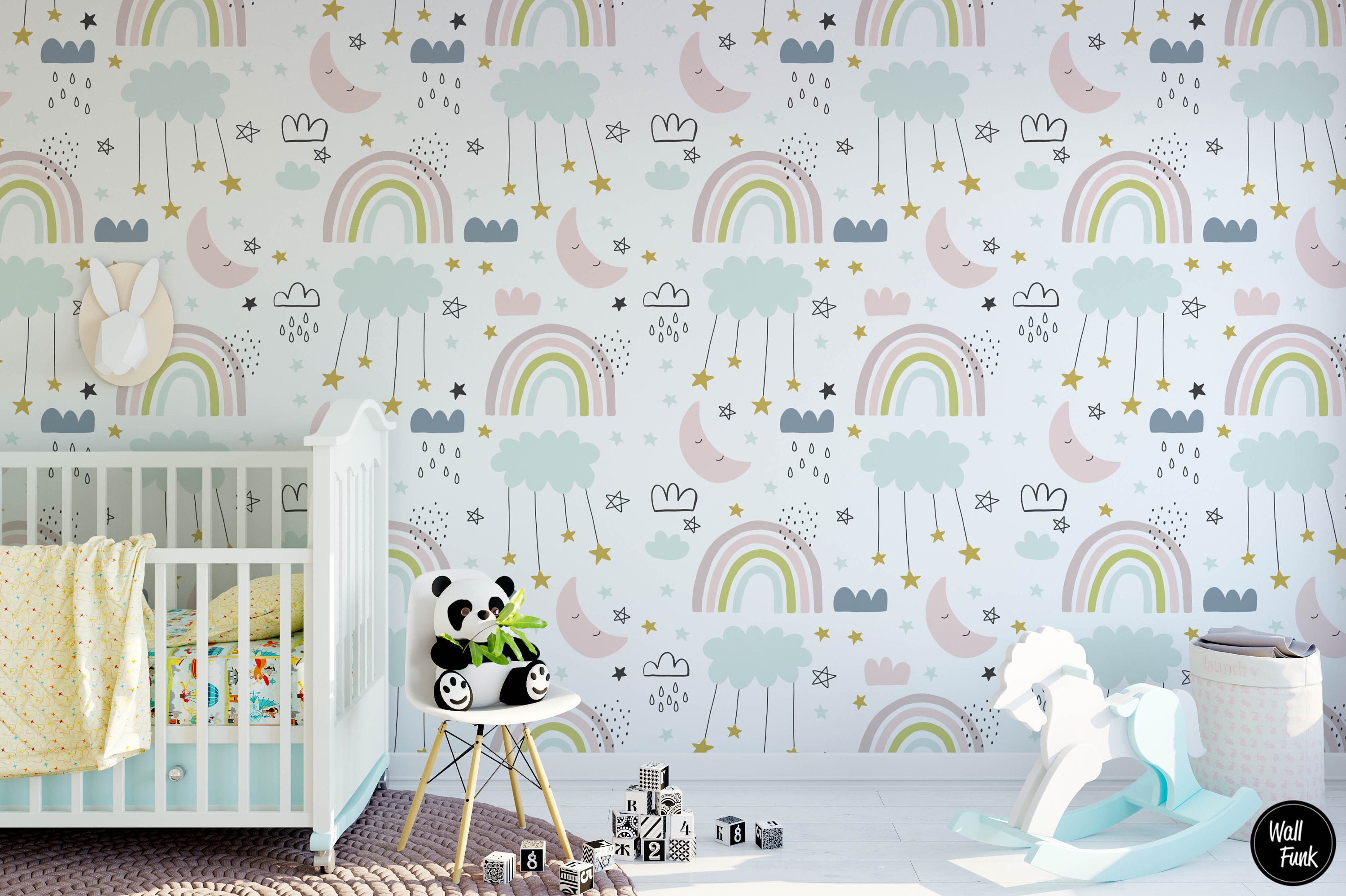 Rainbow Nursery Wallpaper Boho Nursery Rainbow Removable Etsy