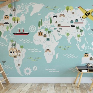Weltkarte Kinderzimmer Tapete, Wandbild Weltkarte Tapete, benutzerdefinierte Kinderzimmer Tapete, Kinderzimmer Tapete, Kinderzimmer Tapete N #243