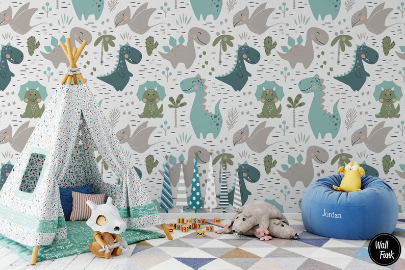 Dinosaur Nursery Wallpaper Removable Wall Mural Nursery Boys Etsy