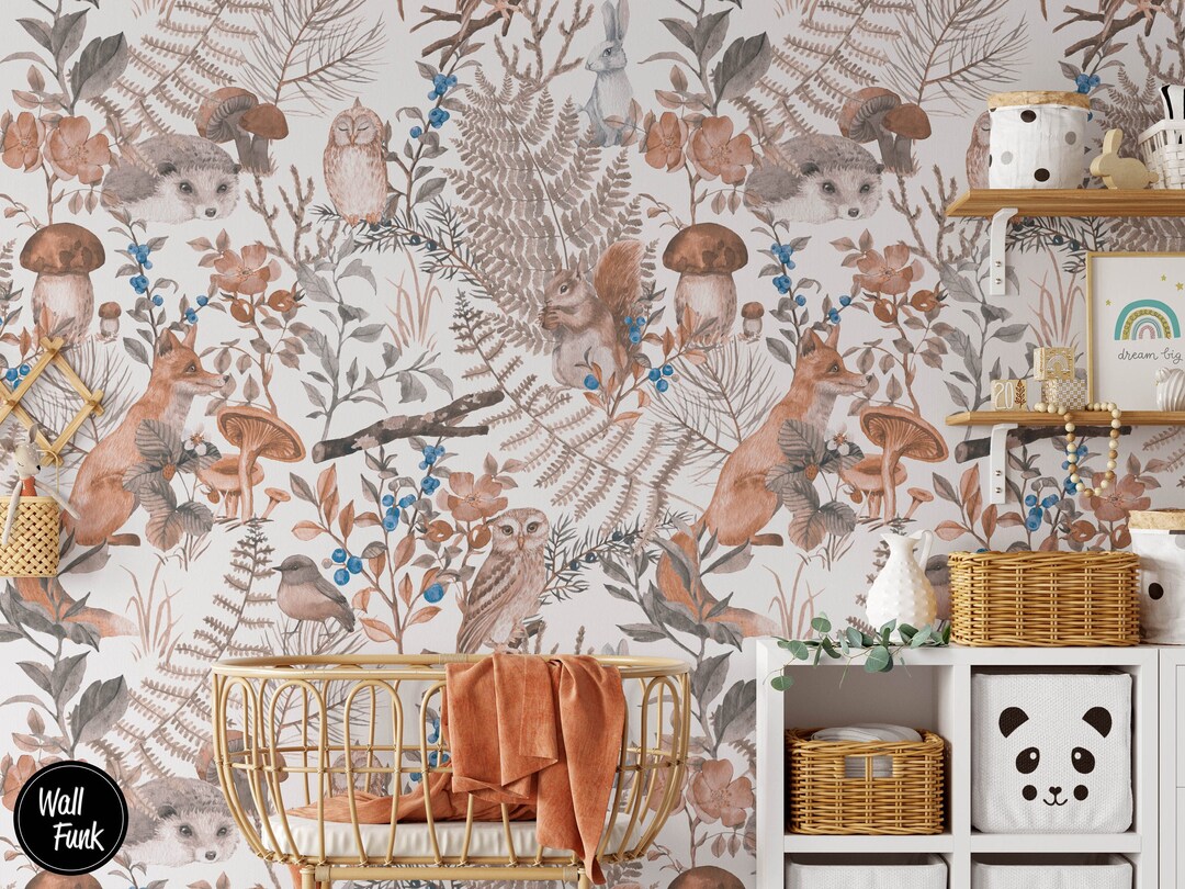 Woodland Nursery Wallpaper, Removable Wall Mural Nursery, Custom ...