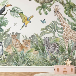 Safari Nursery Wallpaper, Jungle Nursery Wallpaper, Childrens Safari Nursery Wallpaper, Children's Removable Custom Nursery Wallpaper N#434