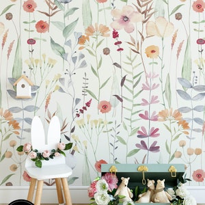 Floral Nursery Wallpaper, Nursery Wallpaper, Childrens Nursery Wallpaper, Nursery Floral Wallpaper, Removable Wallpaper Nursery N#551