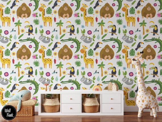 Safari Nursery Wallpaper Removable Temporary Jungle Wallpaper | Etsy
