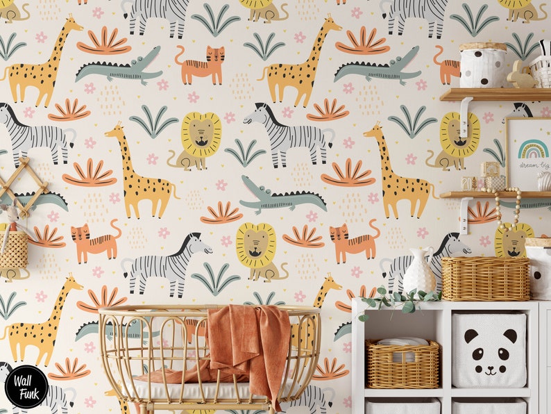 Safari Nursery Wallpaper Jungle Nursery Wallpaper Childrens Etsy
