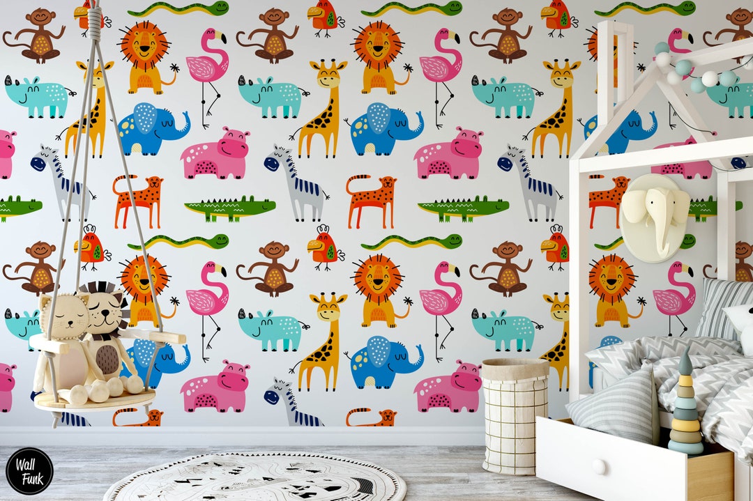 Safari Nursery Wallpaper Jungle Nursery Wallpaper Childrens - Etsy
