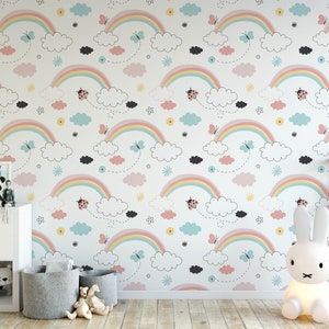 Rainbow Nursery Wallpaper, Boho Nursery, Rainbow Removable Wallpaper ...