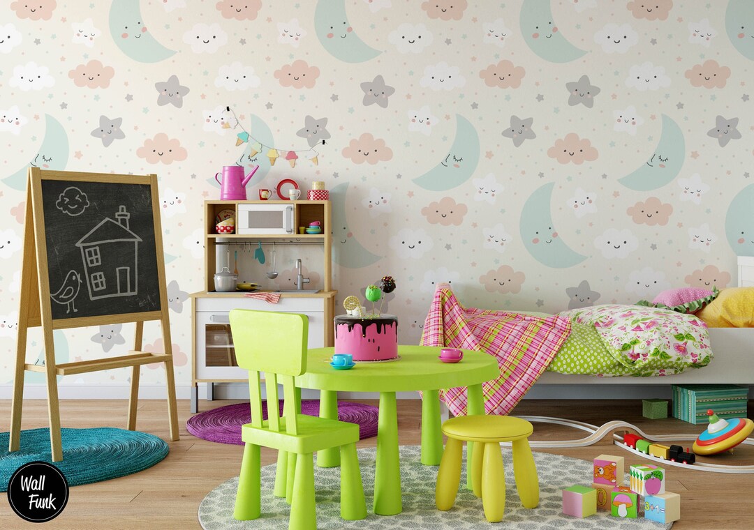 Cute Stars & Moon Nursery Wallpaper Removable Nursery - Etsy UK