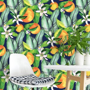 Oranges Floral Wallpaper, Floral Removable Wallpaper, Floral Wallpaper, Floral Removable Wallpaper, Watercolour Floral Wallpaper F#140