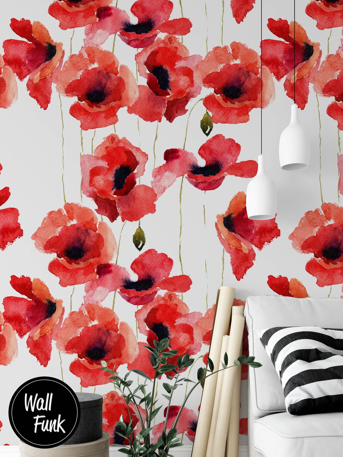Poppy Floral Wallpaper Poppy Wallpaper Floral Wallpaper - Etsy UK