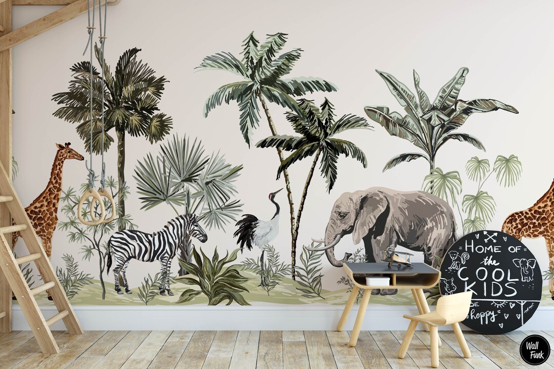 Safari Nursery Wallpaper Jungle Nursery Wallpaper Childrens Etsy