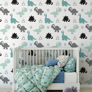 Papier peint dinosaure, mural mural amovible pour enfants pépinière, papier peint de pépinière personnalisé, décor de pépinière à thème dinosaure, fond d’écran de chambre pour enfants n # 156