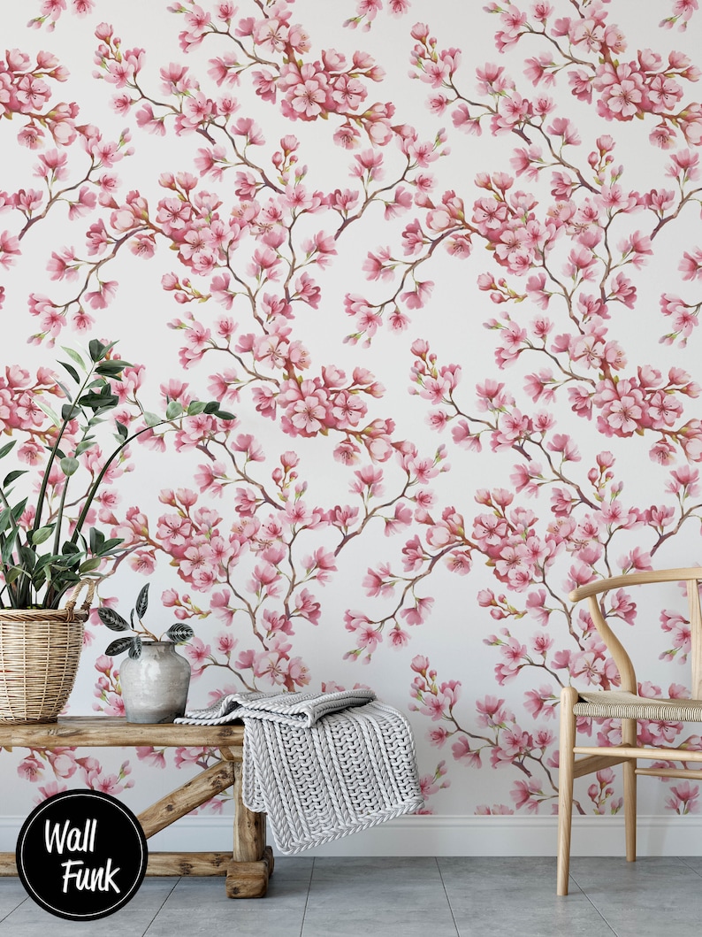Cherry Blossom Wallpaper Removable Floral Wallpaper Vintage Etsy