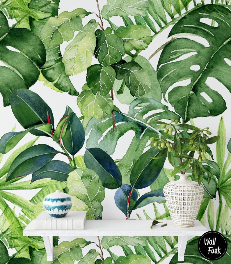 Banana Leaf Wallpaper Removable Banana Leaf Wallpaper Floral Etsy