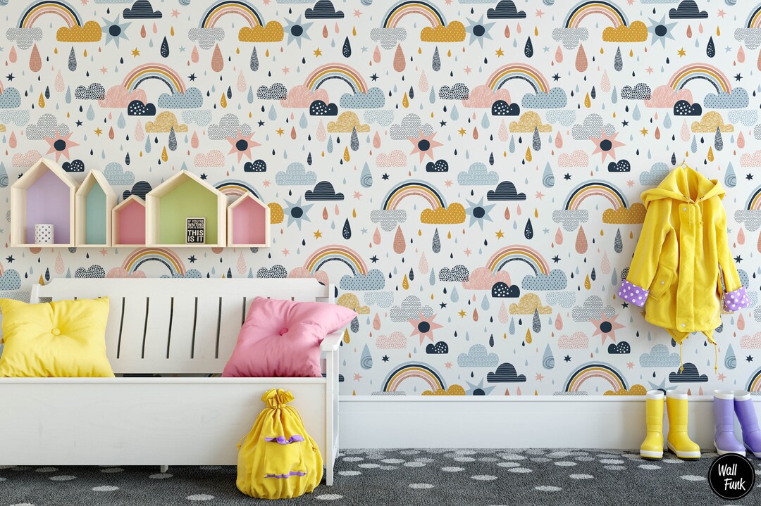 Rainbow Nursery Wallpaper, Boho Nursery, Rainbow Removable Wallpaper ...