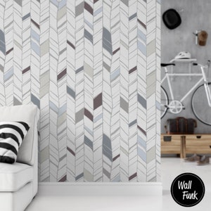 Papier peint moderne géométrique amovible, décoration de salle de bain et de chambre à coucher, oeuvre d'art abstraite dans l'entrée, décoration murale de bureau rétro à chevrons