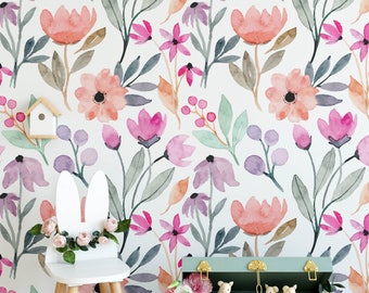 Floral Nursery Wallpaper, Nursery Wallpaper, Childrens Nursery Wallpaper, Nursery Floral Wallpaper, Removable Wallpaper Nursery, N#522