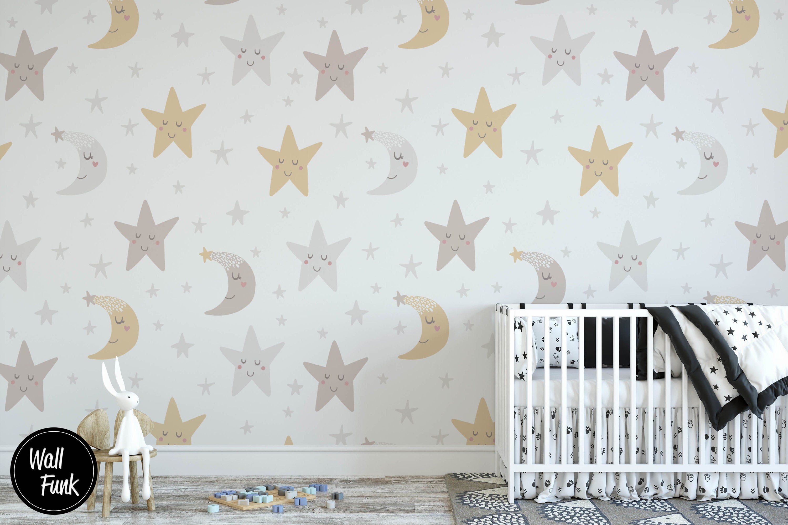 Cute Stars and Moon Nursery Wallpaper Removable Nursery Etsy UK