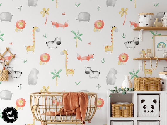 Safari Nursery Wallpaper Jungle Nursery Wallpaper Childrens - Etsy
