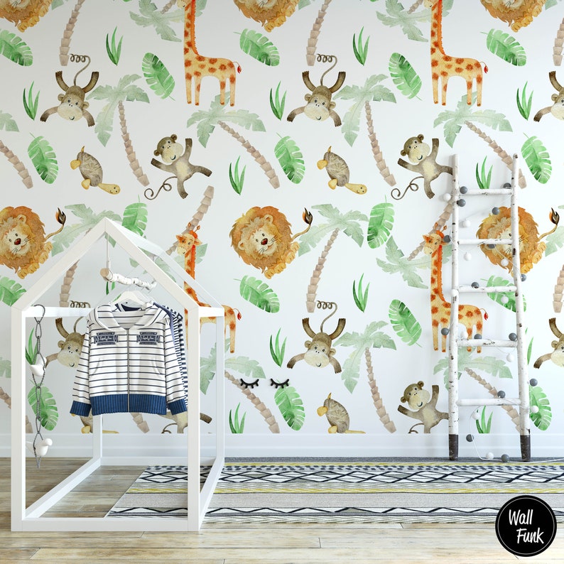 Safari Nursery Wallpaper Jungle Nursery Wallpaper Childrens - Etsy