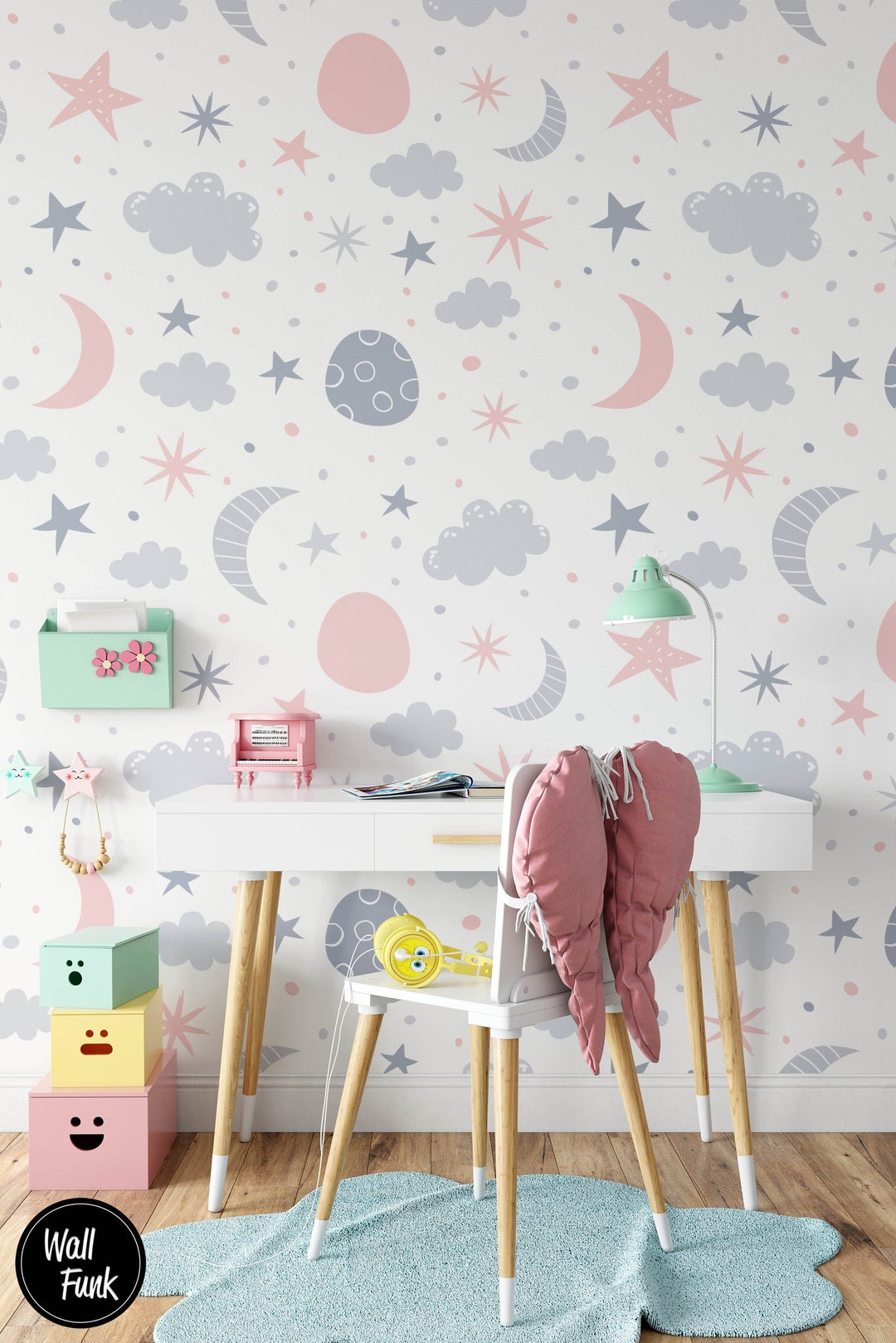 Stars and Moon Nursery Wallpaper, Removable Nursery Wallpaper Childrens Nursery Decor, Childrens