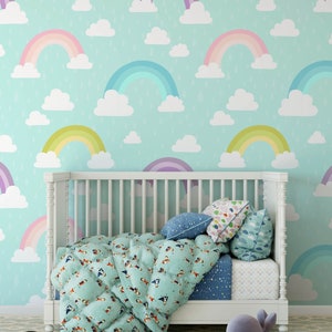 Rainbow Nursery Wallpaper, Boho Nursery, Rainbow Removable Wallpaper, Children's Nursery Wallpaper, Kid's Removable Wallpaper Decor, N146 image 3