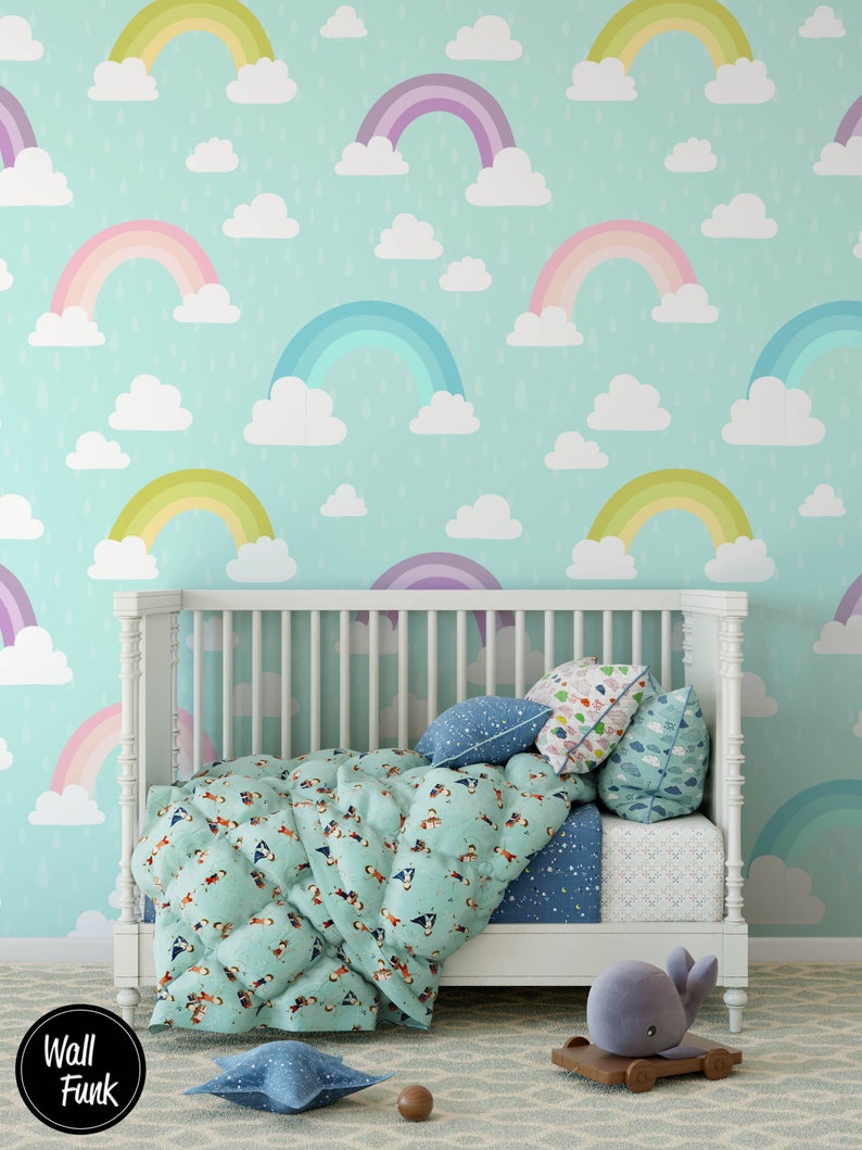 Rainbow Nursery Wallpaper, Boho Nursery, Rainbow Removable Wallpaper, Children's Nursery Wallpaper, Kid's Removable Wallpaper Decor, N146 image 3