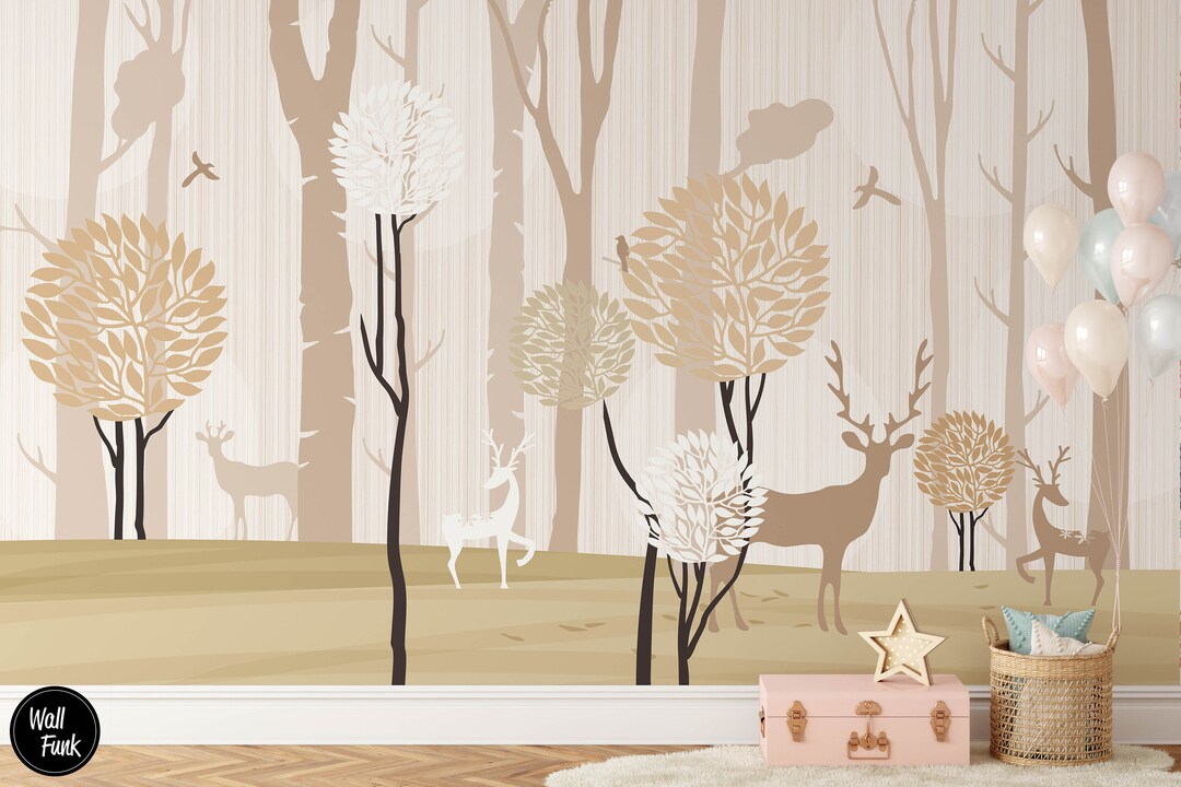 Forest Nursery Wallpaper, Removable Wall Mural Nursery, Custom Nursery ...