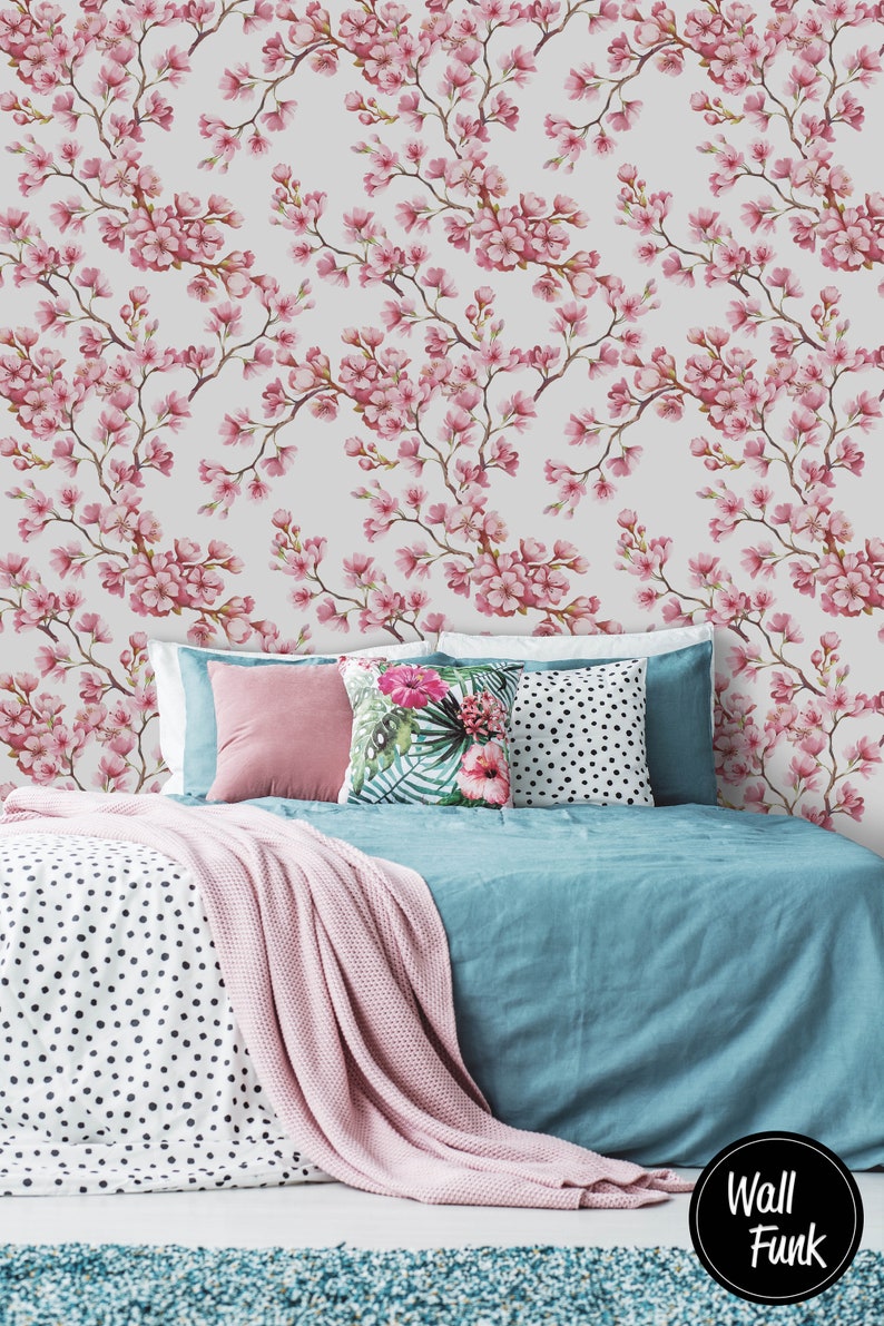 Cherry Blossom Wallpaper Removable Floral Wallpaper Vintage Etsy