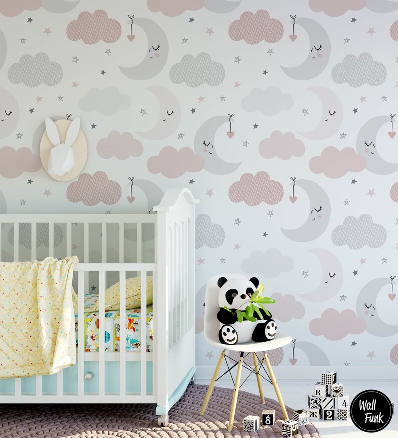 Cute Stars and Moon Nursery Wallpaper Removable Nursery - Etsy UK