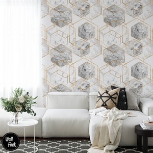 Papier peint géométrique amovible, papier peint temporaire adhésif à l'eau, décoration murale géométrique, papier peint amovible géométrique, G #78