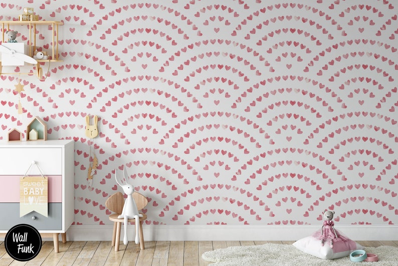 Heart Rainbow Nursery Wallpaper, Removable Temporary Stick On Wallpaper Childrens Nursery Decor, Childrens Removable Wallpaper Decor, N76 zdjęcie 4