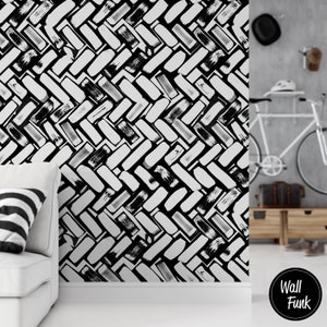 Papier peint moderne géométrique amovible, décoration de salle de bain et de chambre à coucher, oeuvre d'art abstraite dans l'entrée, décoration murale de bureau rétro à chevrons