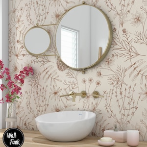 Fond d'écran floral amovible, bâton temporaire activé par l'eau sur le décor mural floral de papier peint, papier peint amovible floral, F #160