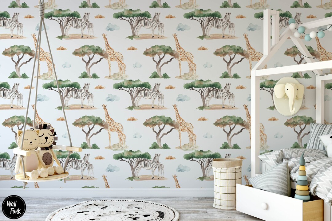 Safari Nursery Wallpaper Jungle Nursery Wallpaper Childrens Etsy