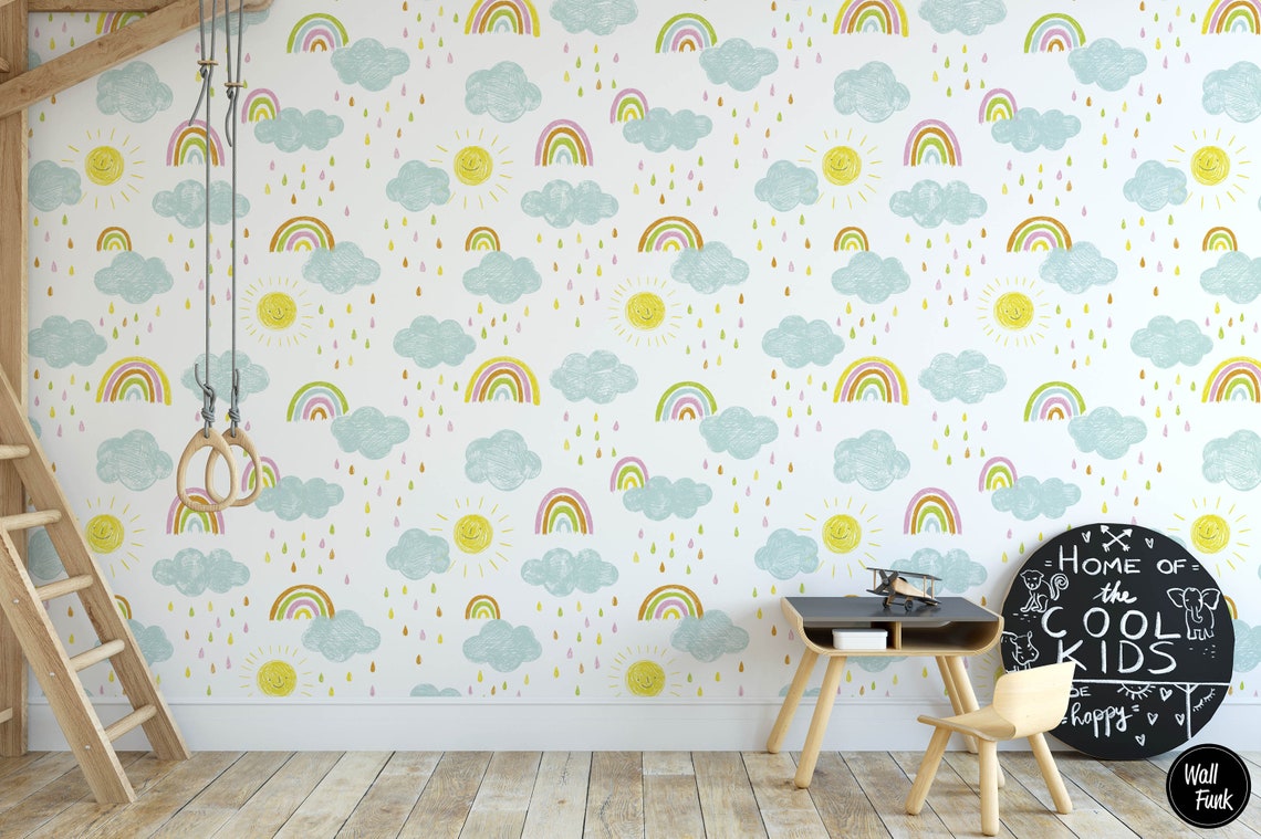 Rainbow Nursery Wallpaper Boho Nursery Rainbow Removable Etsy UK