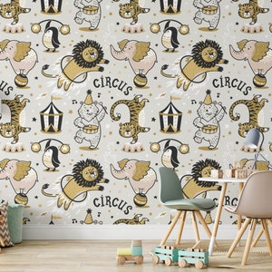 Carta da parati per bambini Safari, simpatici animali da parete per camera da letto per bambini, decorazioni per la cameretta dei bambini e neonati, murale rimovibile per sala giochi con animali a tema giungla