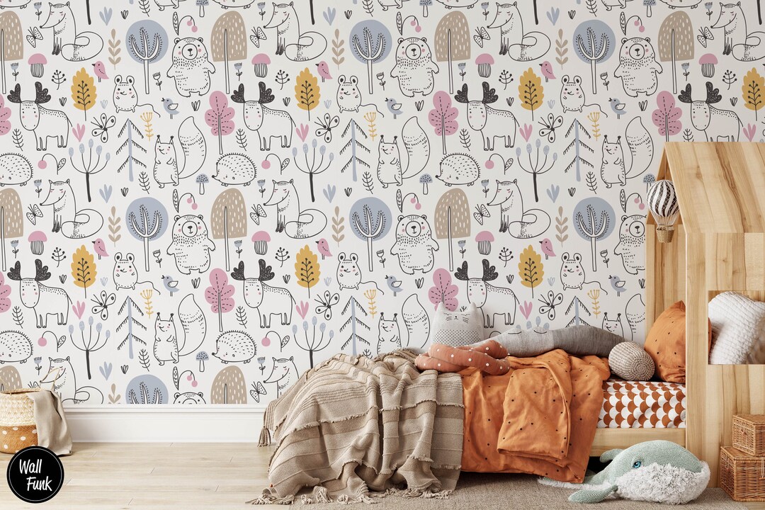 Forest Nursery Wallpaper, Removable Wall Mural Nursery, Custom Nursery ...