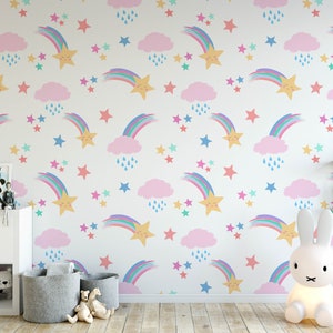 Cute Stars and Rainbows Nursery Wallpaper Removable Nursery - Etsy UK