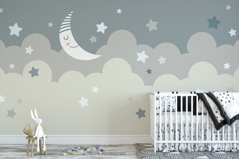 Stars and Moon Nursery Wallpaper Removable Nursery Wallpaper Etsy