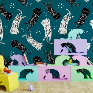 Cat Nursery Wallpaper, Removable Wall Mural Nursery, Custom Nursery Wallpaper, Kids Room Wallpaper, Animal Nursery Decor, Kids Room N#508