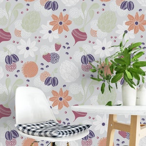 Removable Floral Wallpaper, Water Activated Temporary Stick On Wallpaper Floral Wall Decor, Floral Removable Wallpaper, F#61