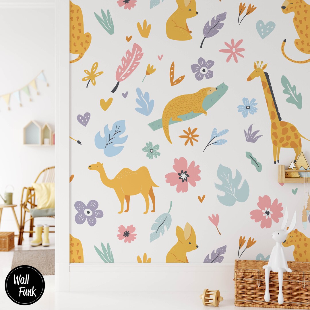 Safari Nursery Wallpaper Jungle Nursery Wallpaper Childrens Etsy