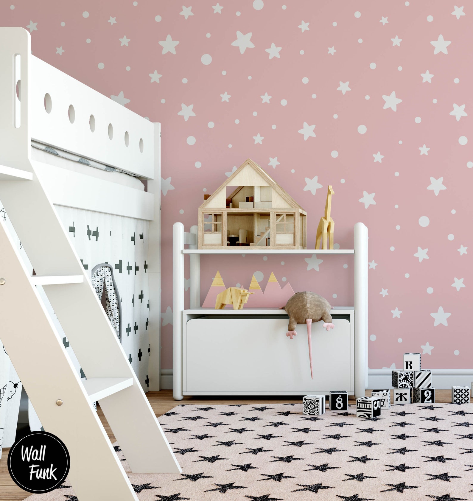 Pink Stars Nursery Wallpaper Removable Temporary Stick on Etsy