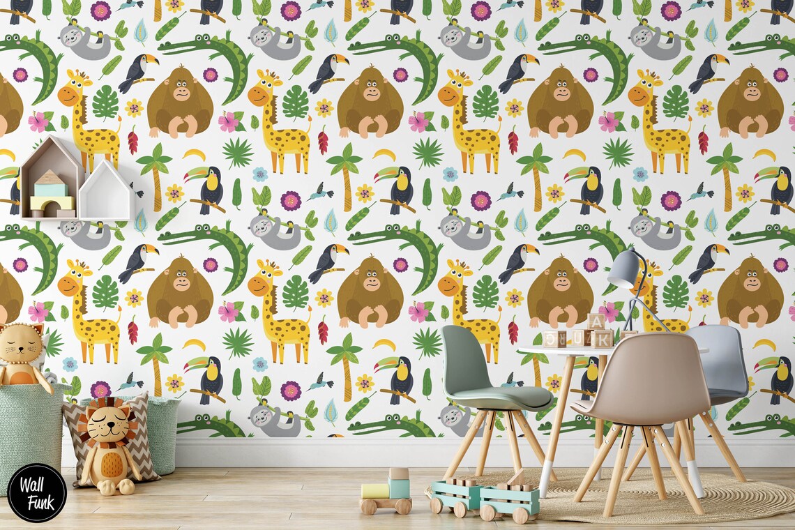 Safari Nursery Wallpaper Removable Temporary Jungle Wallpaper Etsy