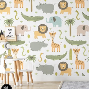 Safari Nursery Wallpaper, Jungle Nursery Wallpaper, Childrens Safari Nursery Wallpaper, Children&#39;s Removable Custom Nursery Wallpaper N#138