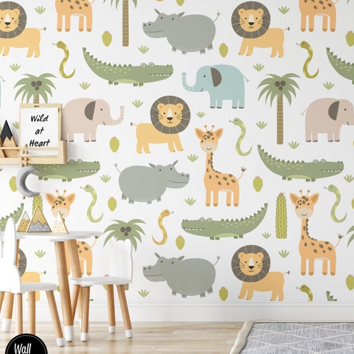 Safari Nursery Wallpaper Jungle Nursery Wallpaper Childrens Etsy New Zealand